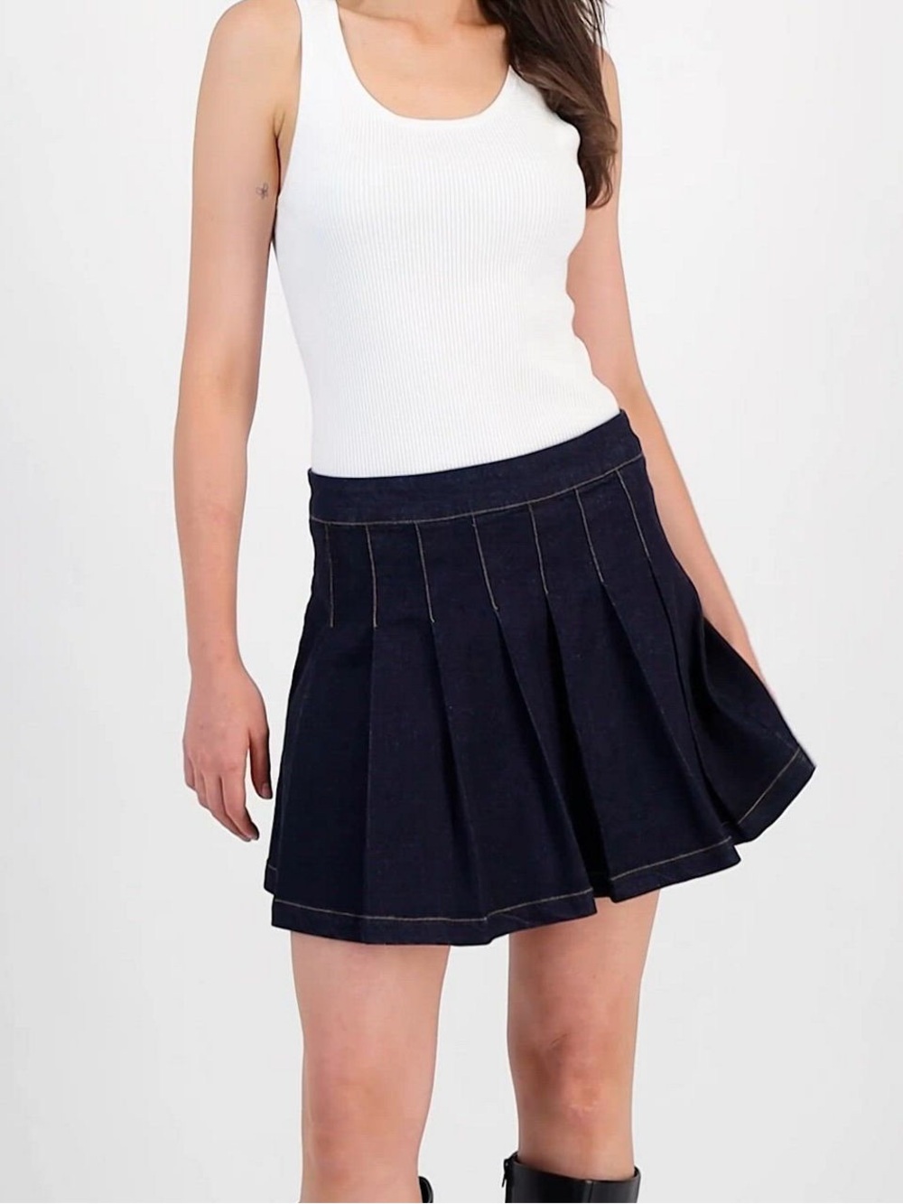 Bar III Dark Navy Pleated Skater Skirt